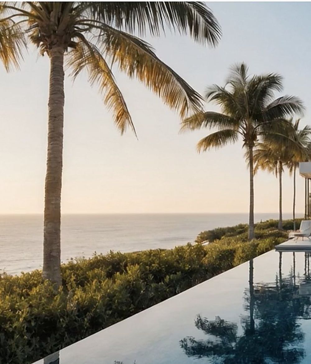Palms leaning over an infinity pool facing the sea