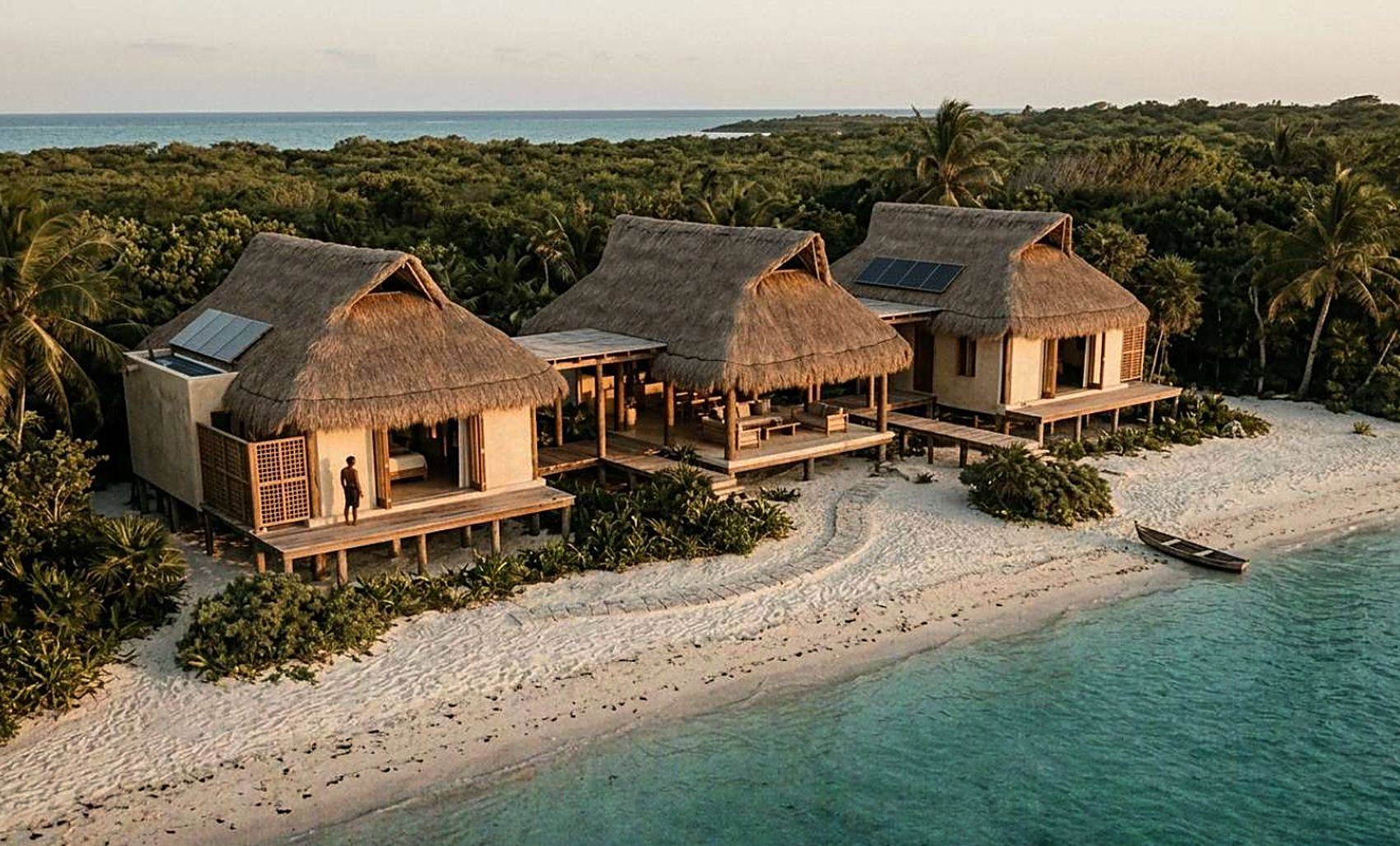 Beachfront cabanas inside the Sian Ka'an Biosphere Reserve