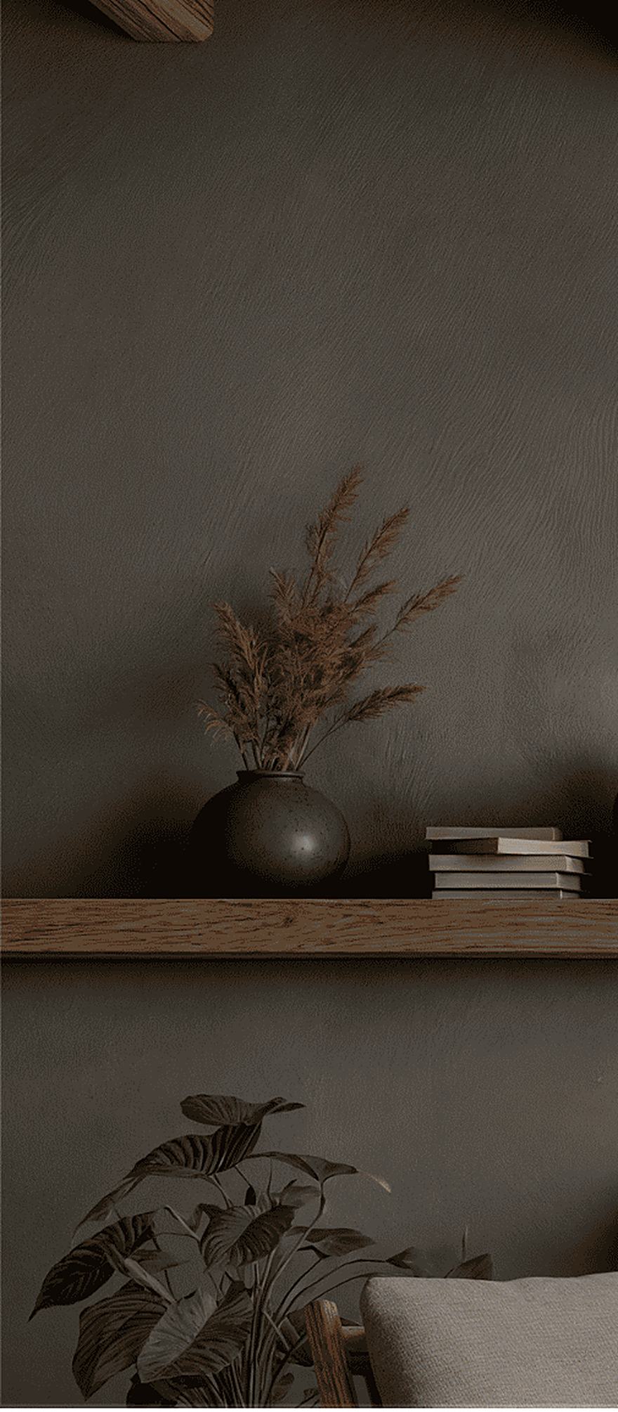 Interior detail with clay walls and artisan ceramics