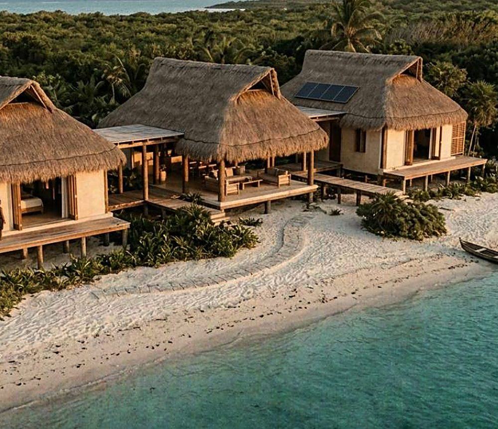 Sustainable cabanas on the beach at Nux-Kaan